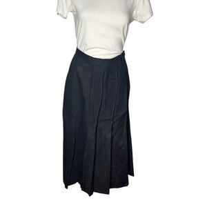 LAUREN RALPH LAUREN Black Midi Skirt Linen Blend Full Skirt Eyelet Womens Size 8